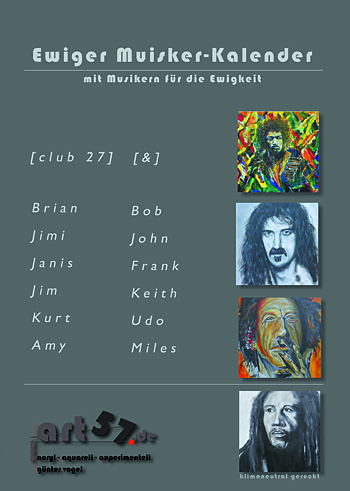 Ewiger Musiker-Kalender, prima Geschenk für Musikliebhaber, Club 27 und mehr, z. B.  Jimi Hendrix, Bob Marley, Udo Lindenberg